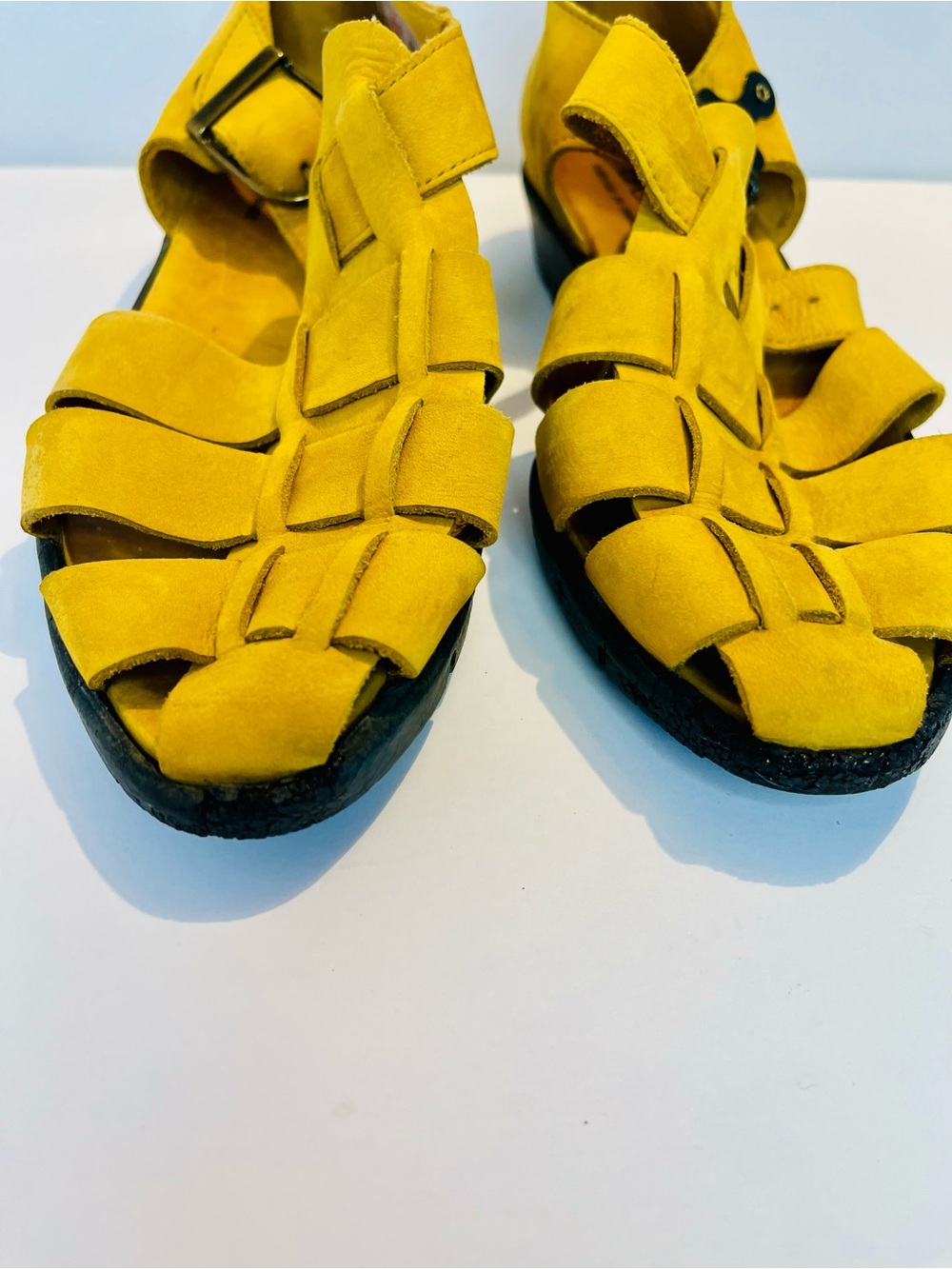 Arche France Yellow Nubuck Leather Sandals Women 37 US 6.5 Comfort Latex Sole - Picture 10 of 13